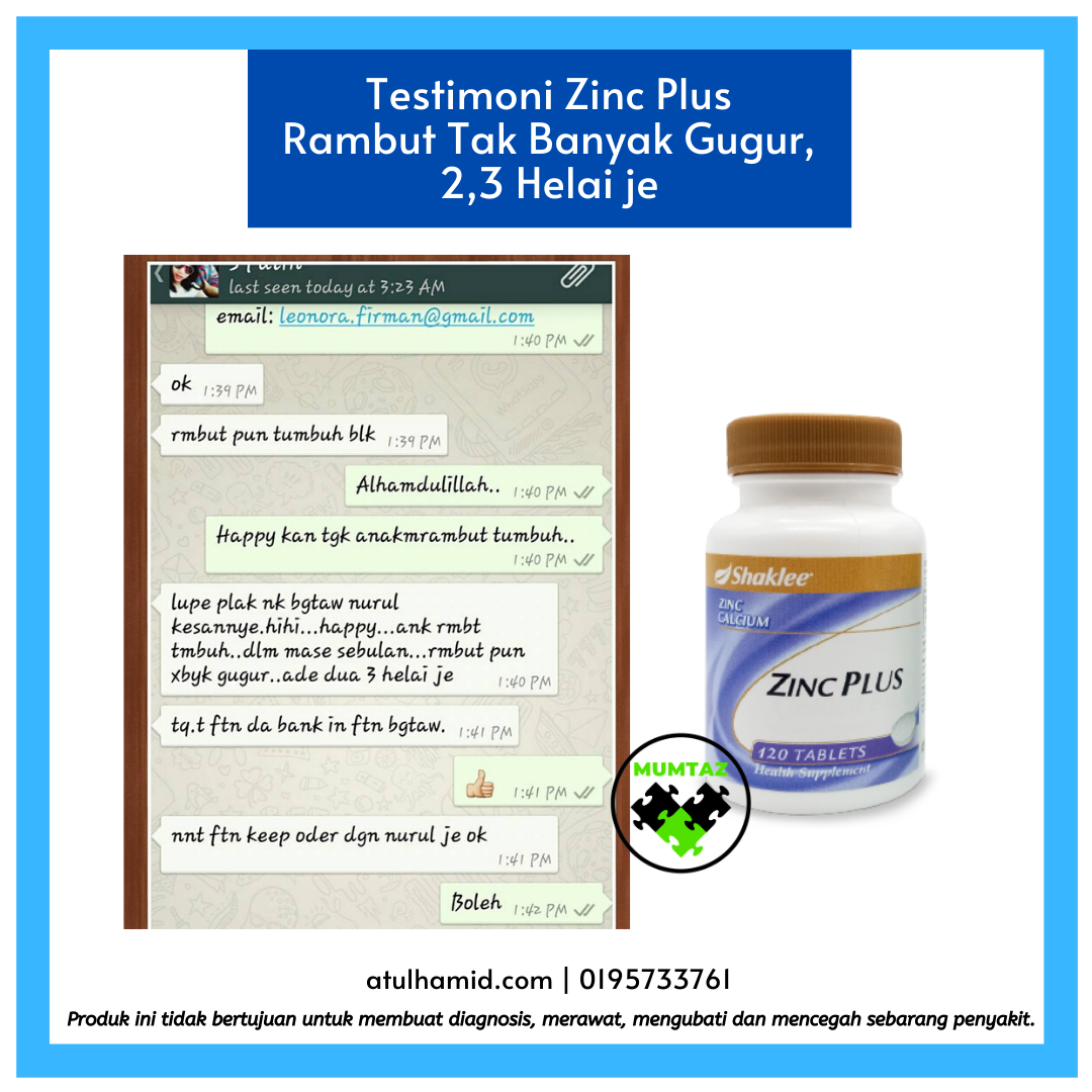 Testimoni Zinc Plus Shaklee Masalah Rambut Gugur Tiada Lagi