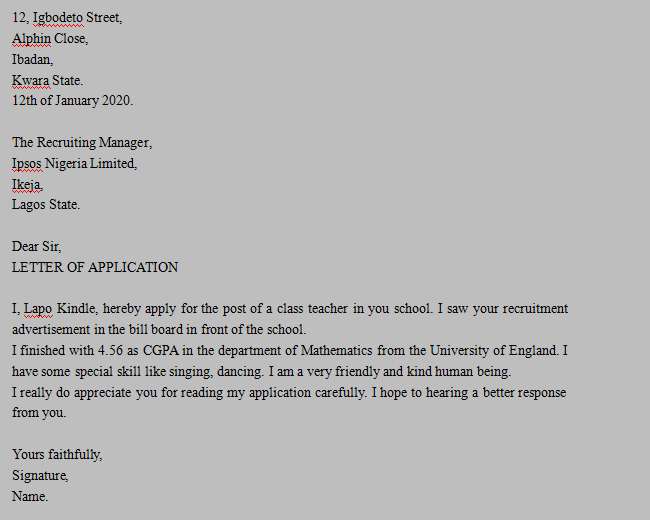 Job application letter