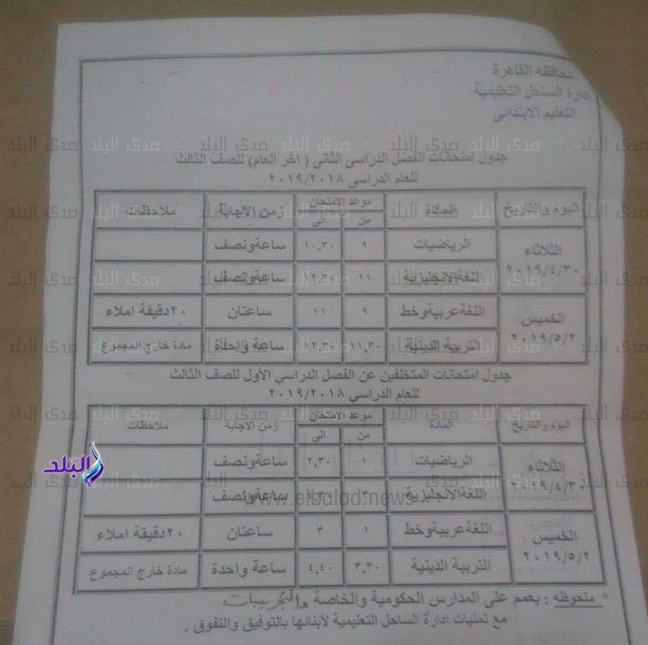 جداول امتحانات الترم الثاني 2019 محافظة القاهرة 1%2B%25282%2529