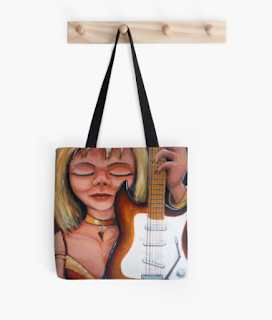 There's Dust on My Guitar, all over print Tote, by TET on RedBubble.