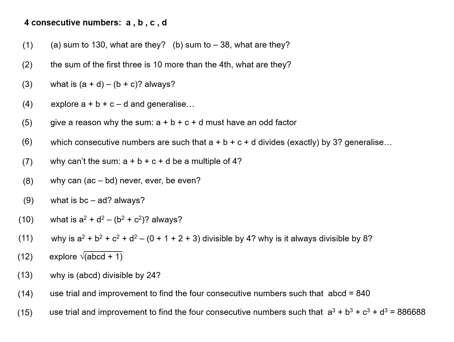 MEDIAN Don Steward mathematics teaching 4 consecutive numbers mixed