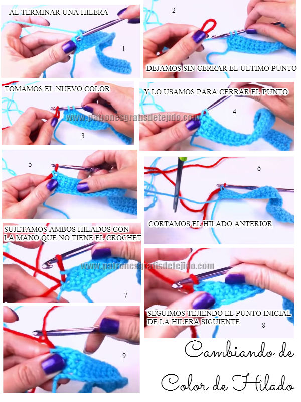 Cómo cambiar de color de hilado en el tejido al crochet