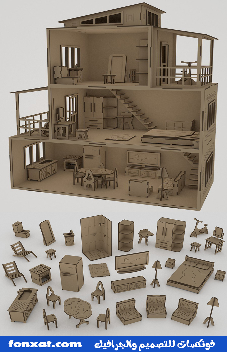 Drawing of a dollhouse with furniture vector layout download cdr