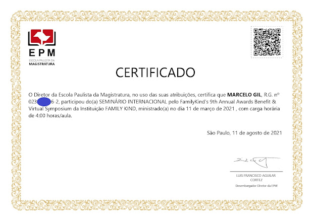 CERTIFICADO CONCEDIDO À MARCELO GIL PELA ESCOLA PAULISTA DA MAGISTRATURA / 2021