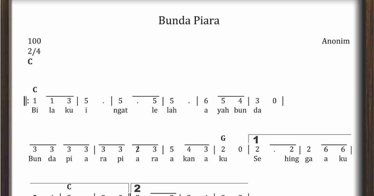 Not Angka Bunda  Piara SEKITAR MUSIK