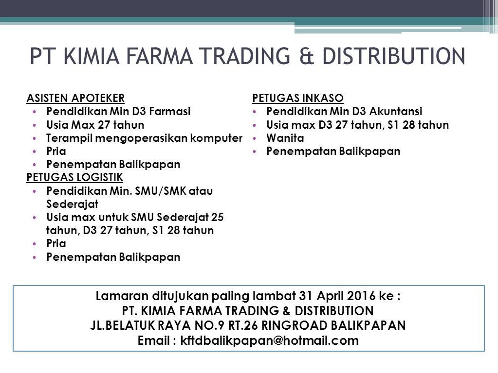 Lowongan Kerja Kota Balikpapan: Lowongan PT KIMIA FARMA TRADING