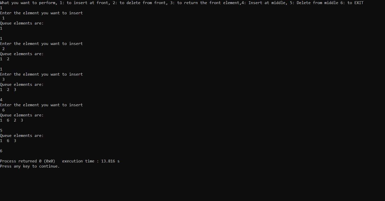 Write a program in c to insert an element in the middle and delete the