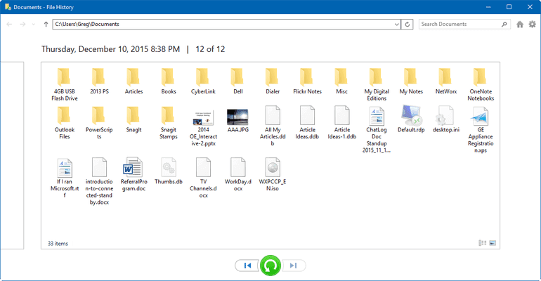 Restore deleted files via File History in windows 10/8.1/8