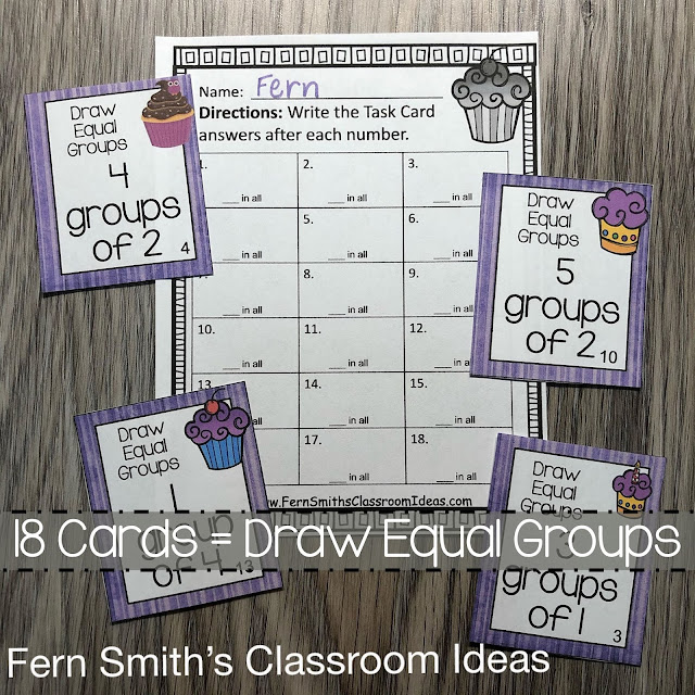 You will love how easy it is to prepare these 3rd Grade Go Math 3.1 Equal Groups Task Cards for your class. My students LOVED Task Cards and your students will too! You can dedicate one of your math centers, math workstations, as a task card center. By changing out the skill each week, your students already know the directions for using the task cards. Your students will enjoy the freedom of task cards while learning and reviewing important skills at the same time! Students can answer these Equal Groups task cards in your classroom math journals or on the included recording sheets. Perfect for assessment grades for 3rd Grade Go Math Chapter 3! Fern Smith's Classroom Ideas Equal Groups Task Cards at TpT.