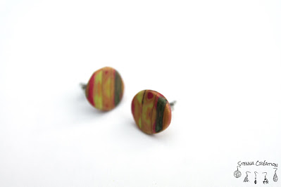 Boucles oreilles pâte polymère extrudeuse rouge ocre or vert Stenna Création