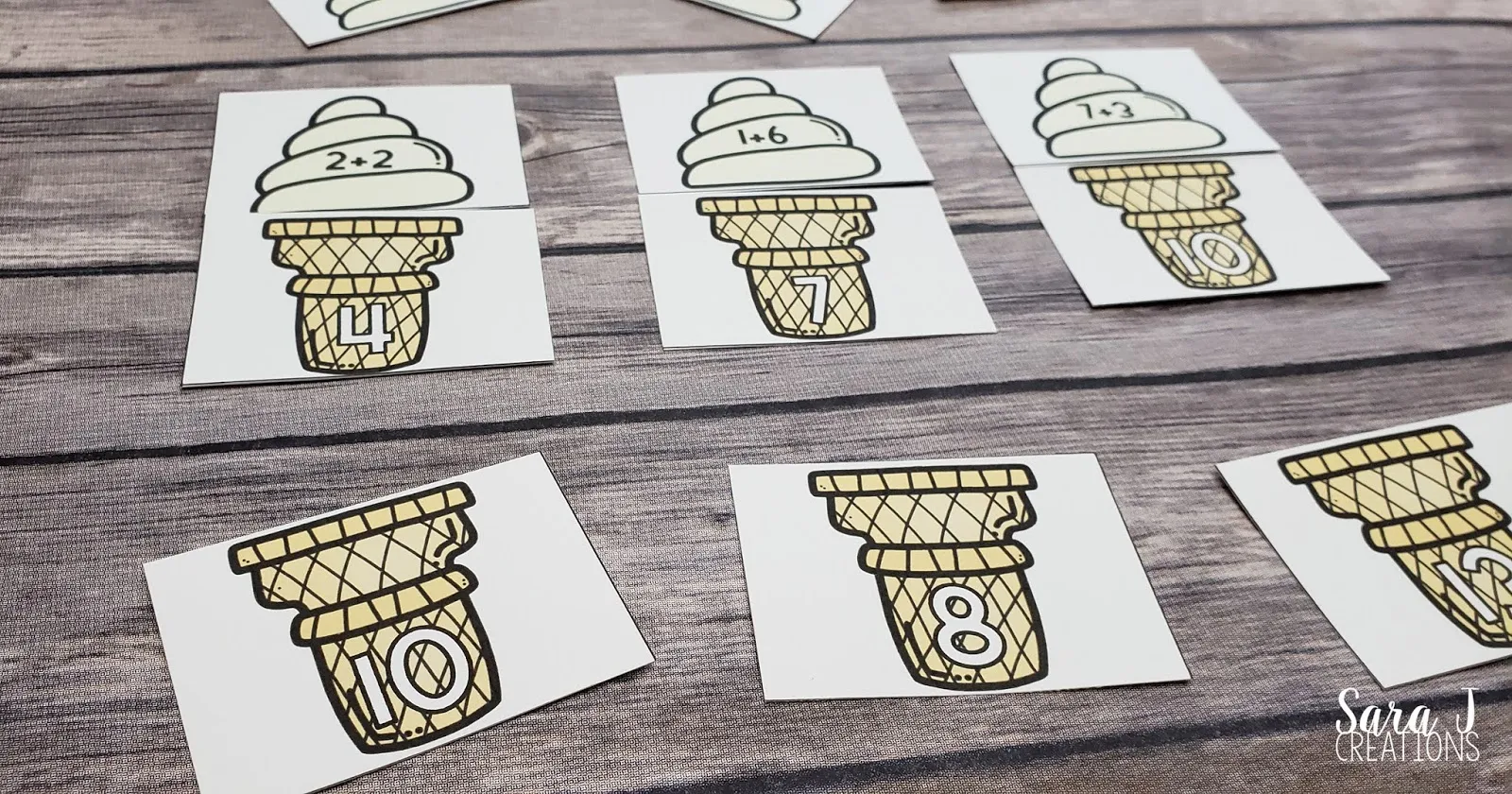 These free ice cream addition puzzles are perfect for helping your kindergartner or first grader practice their math facts.