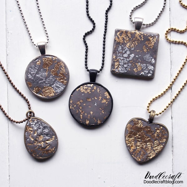 How to make gold leaf necklaces with bezels and jewelry resin clay