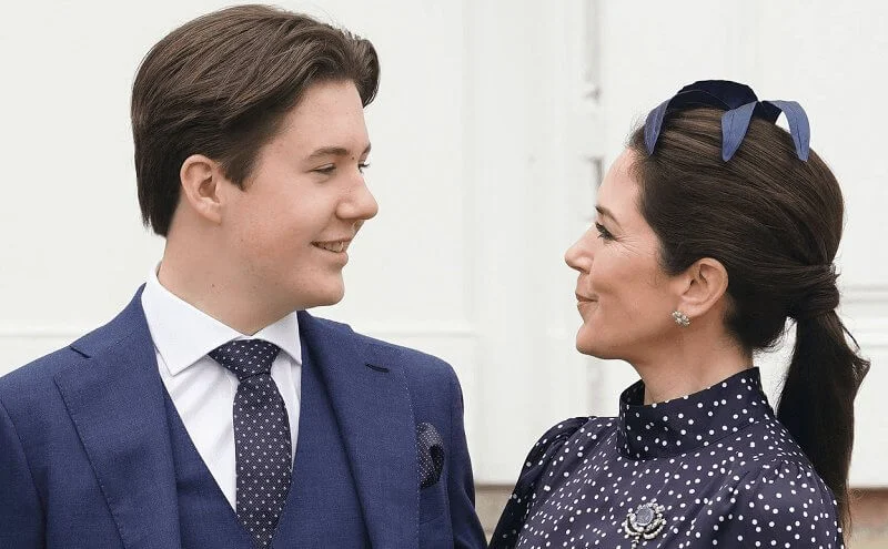 Princess Isabella wore a new Abra french nougat blazer and trousers from InWear. Iris and Ink Alison polka-dot satin midi dress