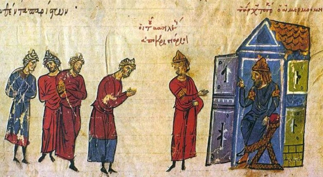 Иллюстрация из византийской хроники Иоанна Скилицы.  XII–XIII века