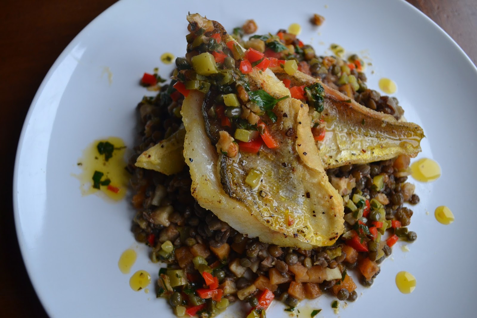 Panfried Whiting with Winter Salsa and Green Lentils