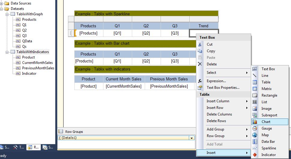 All about SQLServer SSRS Example for Tablix with Sparkline / Bar