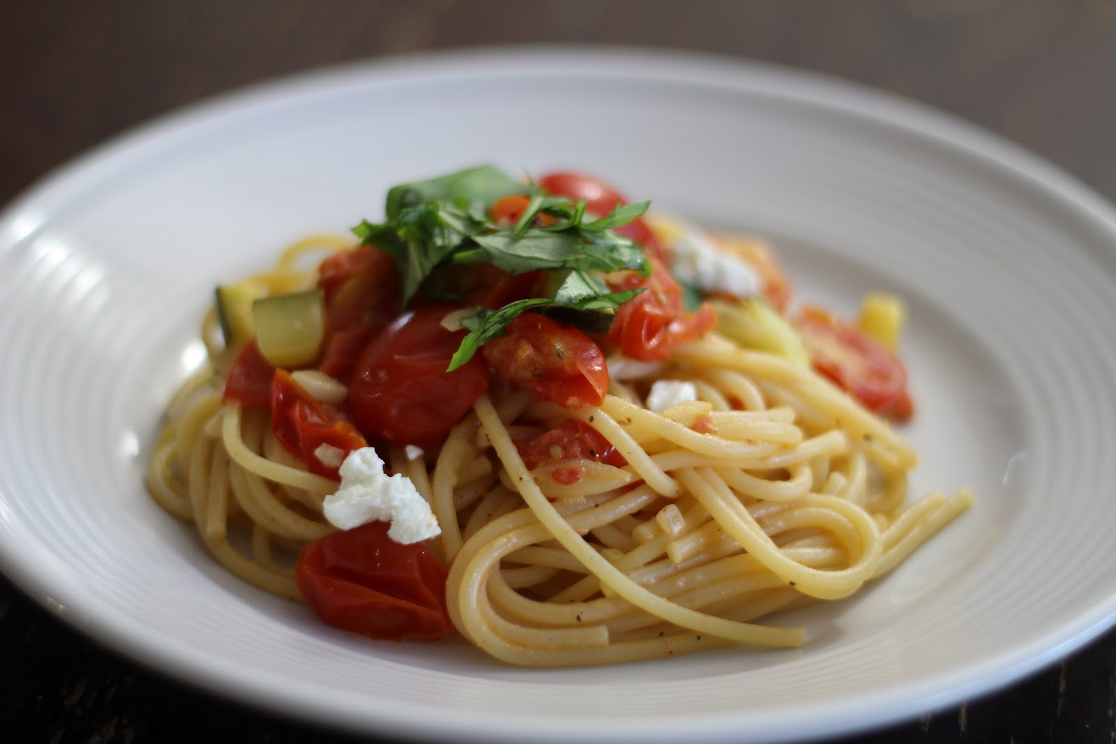 eat. cook. love. Tomato, Zucchini and Goat Cheese Pasta