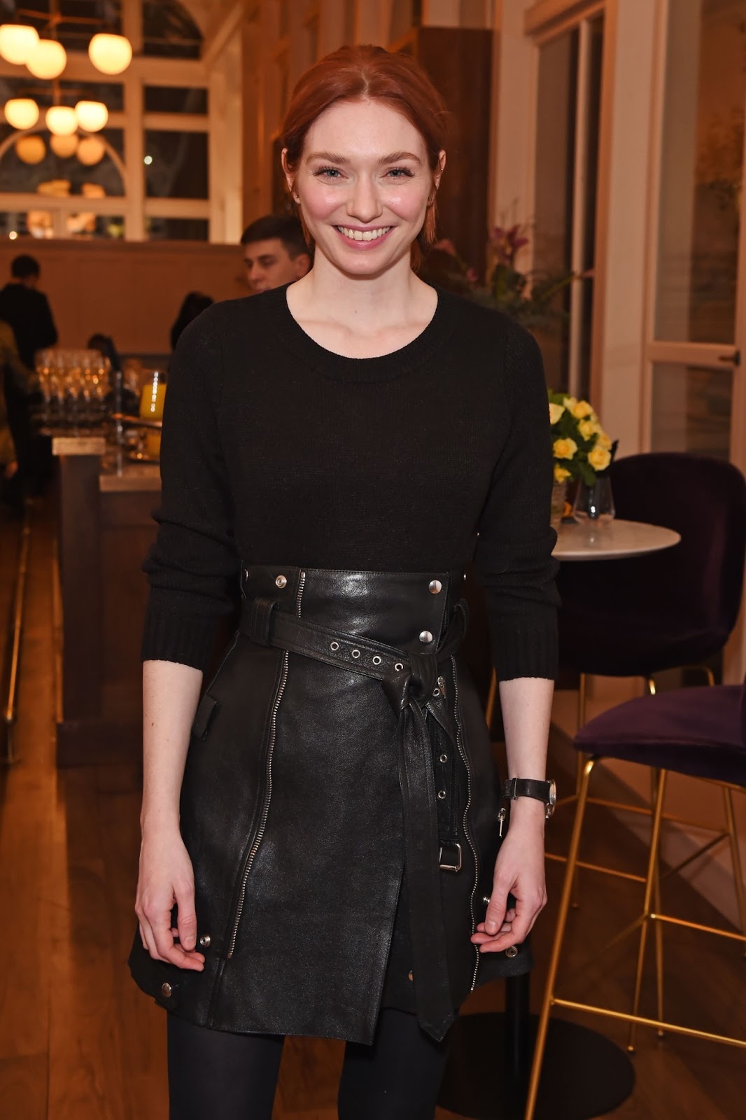 Lovely Ladies in Leather: Eleanor Tomlinson in a leather skirt