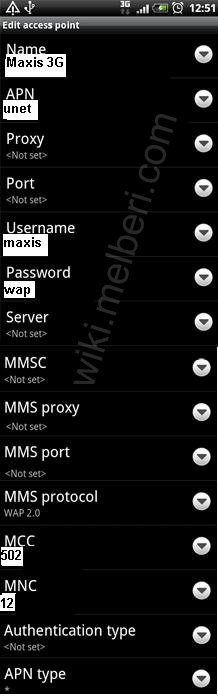 Maxis 3G APN Settings for Android Samsung Galaxy