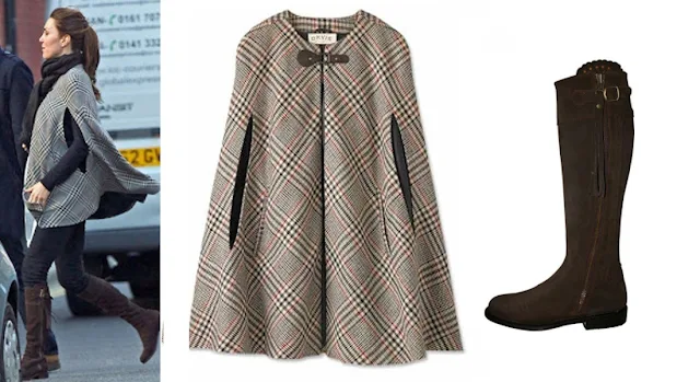 CATHERİNE, DUCHESS OF CAMBRİDGE:ZARA PLAİD CAPE COAT& REALLY WİLD SEVİLLE SUEDE BOOTS
