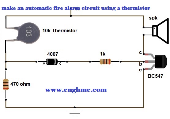 How to make an automatic fire alarm circuit using a thermistor