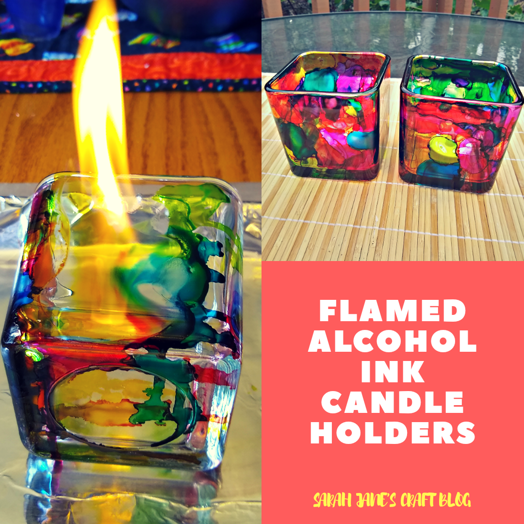 Flamed Alcohol Ink Candle Holders Bright Colors