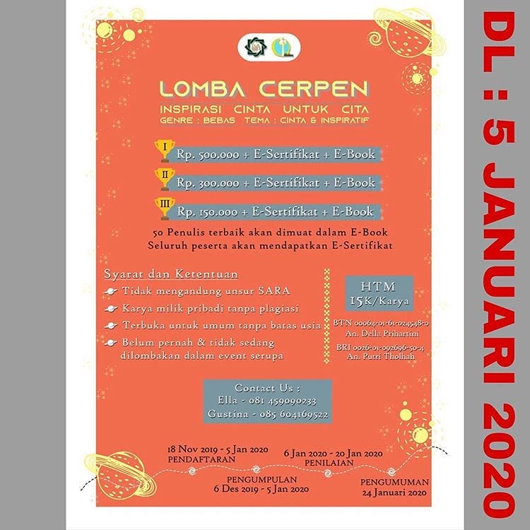 Lomba Cerpen Tema Cinta Dan Inspiratif Deadline 5 Januari 2020 Info Lomba Menulis 2021 Terlengkap
