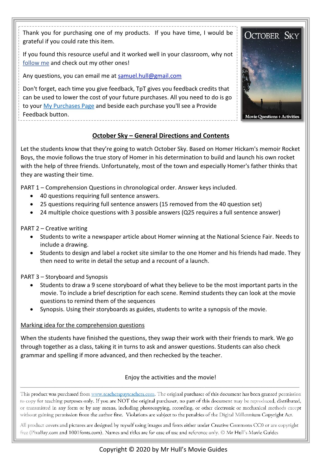 october-sky-movie-guide-activities-answer-keys-included-movie-guides-and-comprehension