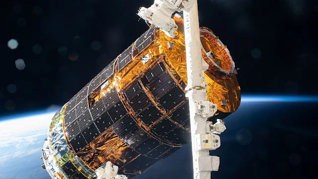 JAXA's (Japan Aerospace Exploration Agency) H-II Transfer Vehicle-9 (HTV-9) is pictured in the grips of the Canadarm2 robotic arm after its capture following a five-day trip to the International Space Station. The HTV-9 was carrying over four tons of food, supplies and experiments to replenish the Expedition 63 crew.