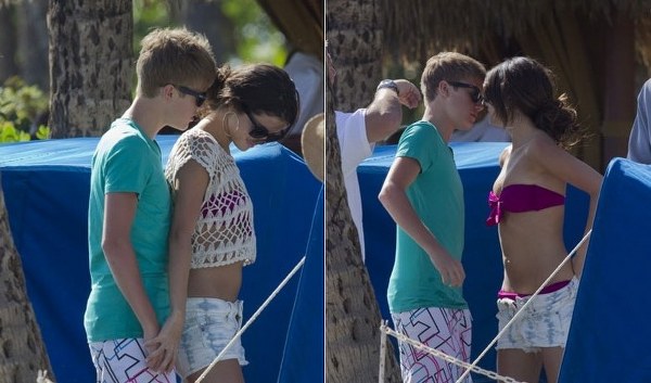 pictures of justin bieber and selena gomez kissing in hawaii. justin bieber selena gomez