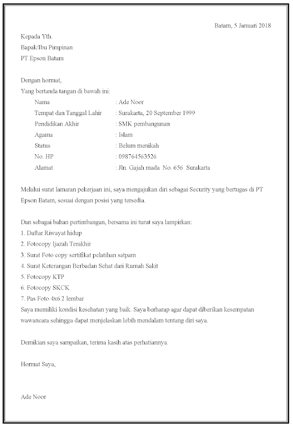 Contoh Surat Lamaran Kerja Tulis Tangan Untuk Pt Epson Contoh Surat Lamaran Kerja Tulis Tangan Untuk Pt Epson