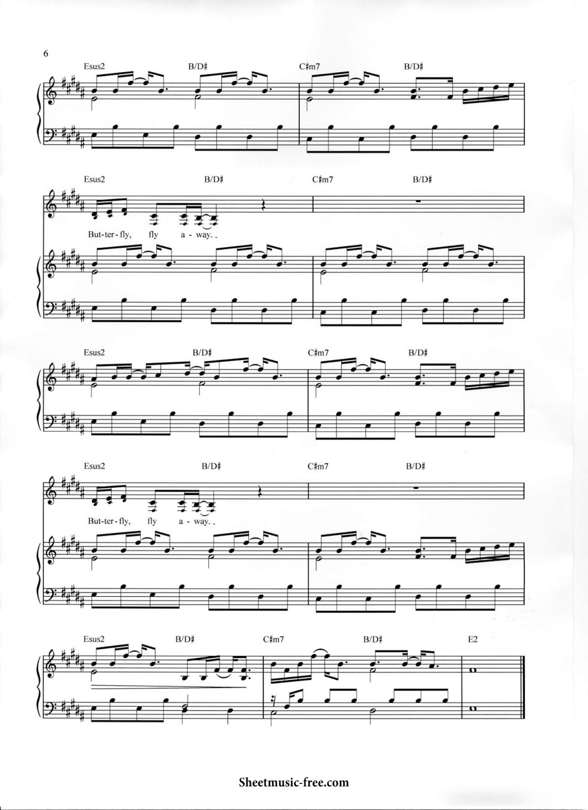 SHEET MUSIC FREE Sheet PIANO FOR YOU Butterfly Fly Away Sheet Music