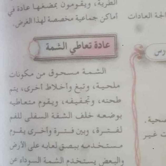 صنعاء : ضمن مقرر مناهج وزارة التعليم في اليمن "الشمة"