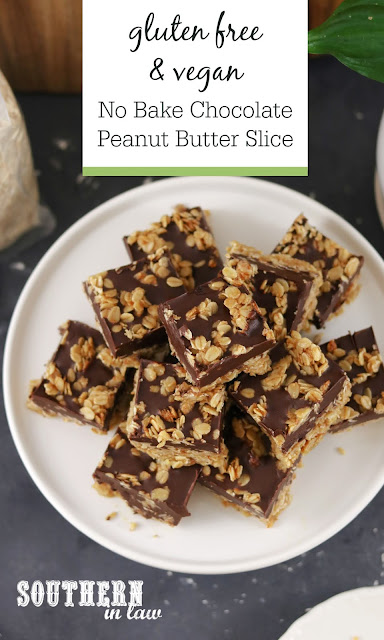 No Bake Chocolate Peanut Butter Oat Slice Recipe - gluten free, vegan, no bake dessert recipe