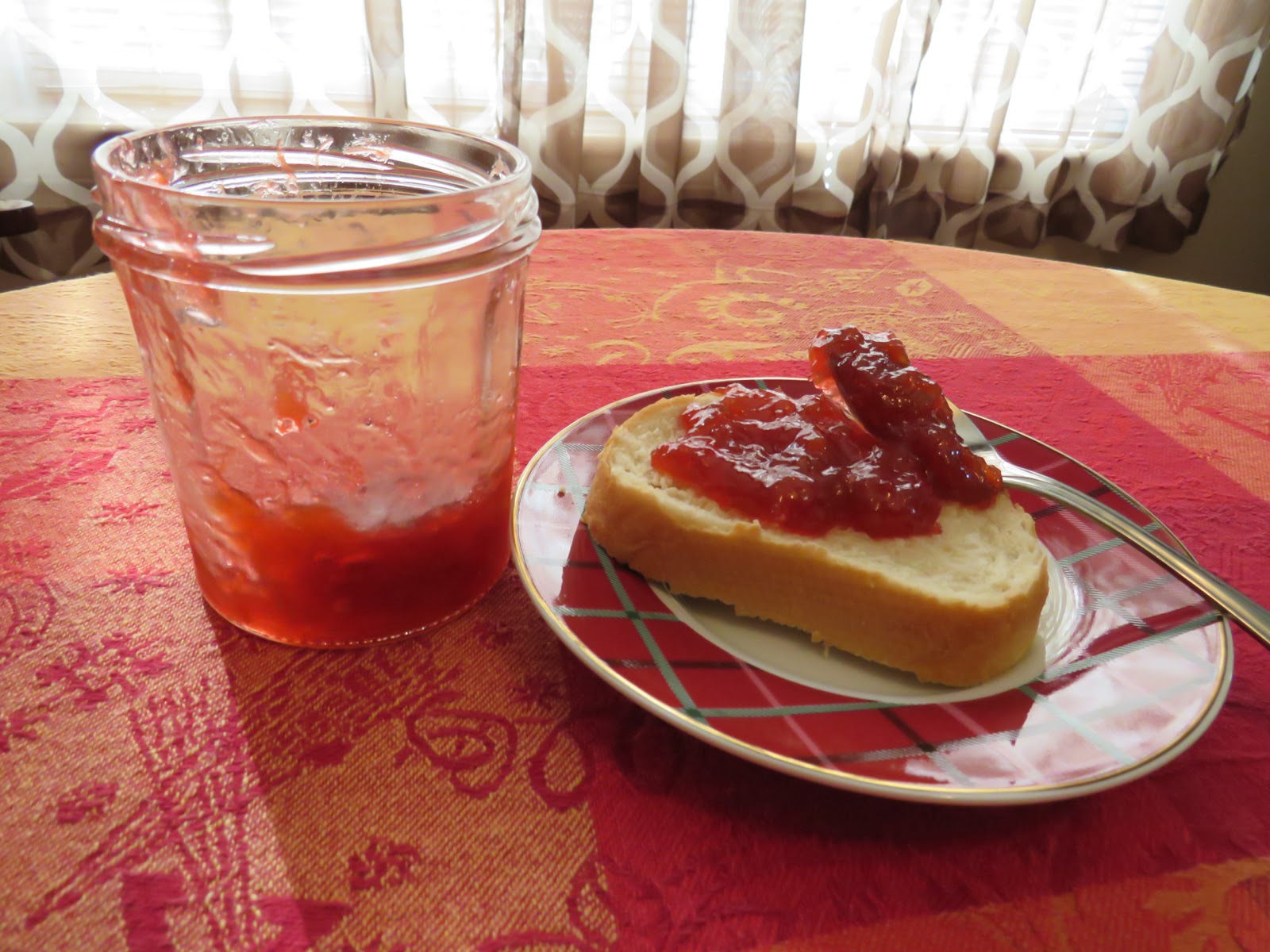 Thel's Kitchen Rhubarb Jam with Strawberry Jello.