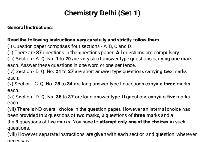 chemistry previous year question paper class 12