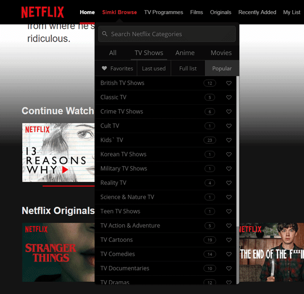 Trova categorie, film e programmi TV segreti di Netflix