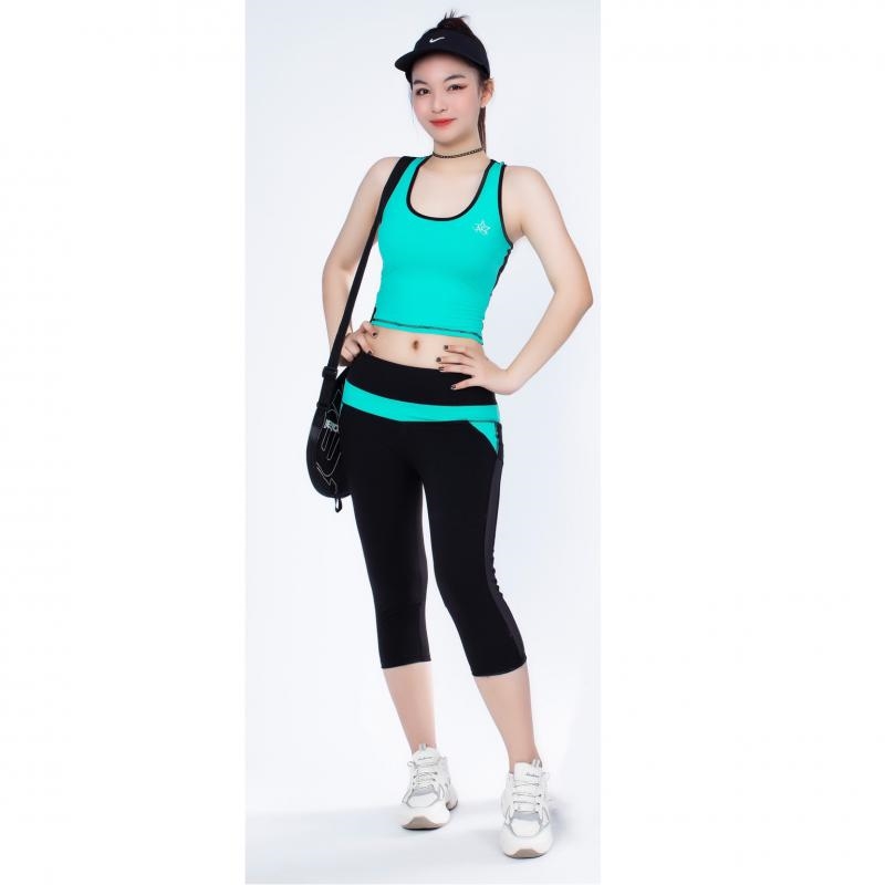 BỘ TẬP THỂ THAO NỮ QUẦN LỬNG PHỐI LƯỚI ÁO CROPTOP DL503 MÀU XANH BÍCH