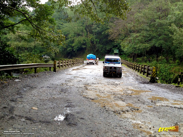 Vehicles struggling through the Shiradi Ghat National Highway NH-48 (New No.: NH-75) through Western Ghats, Karnataka