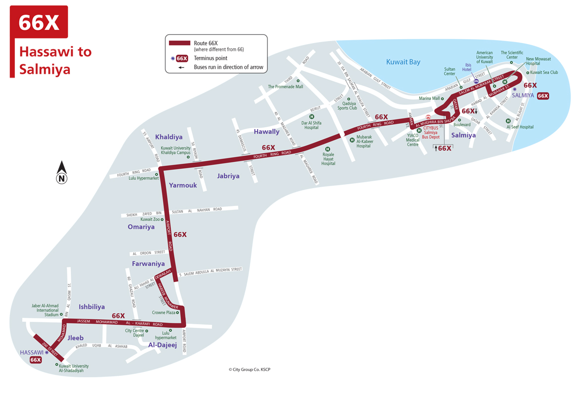 Kuwait Bus Route Number 66x from Salmiya to Hassawi