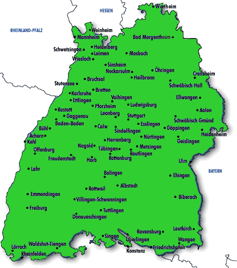 Baden-Württemberg Karte Bundesländer | Landkarte Deutschland Regionen
