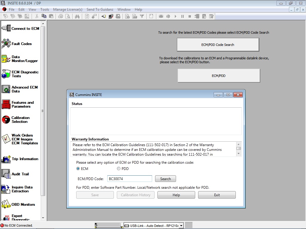 Calibration Selection on Cummins INSITE Software (CUMMINS Engines