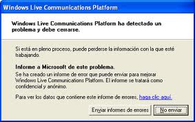 Windows Live Communications Platform ha detectado un problema y debe cerrarse