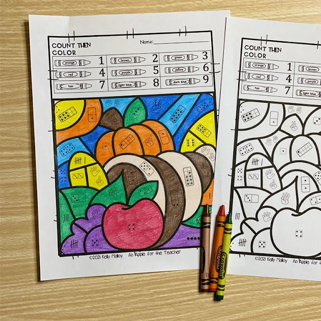 Thanksgiving  Subitizing Color By Number Worksheets Cornucopia