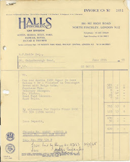 Halls of Finchley invoice 28 June 1968