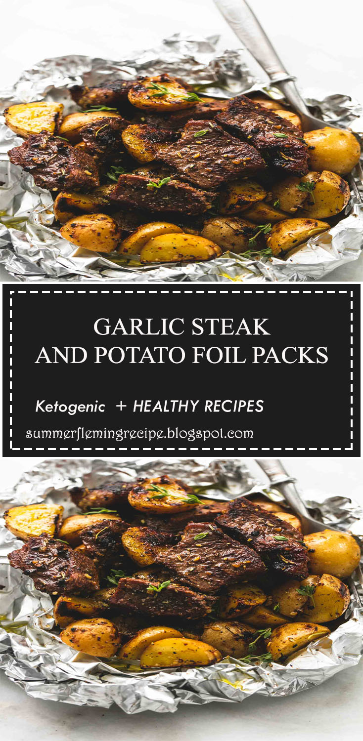 Juicy and savory seasoned Garlic Steak and Potato Foil Packs are the perfect baked or grilled 30 minute hearty, healthy meal
