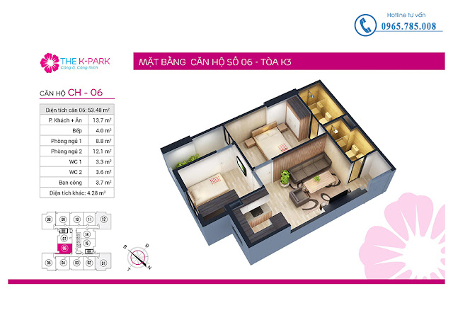 Thiết kế căn hộ 06 loại 2 phòng ngủ Thiết kế căn hộ 06 loại 2 phòng ngủ