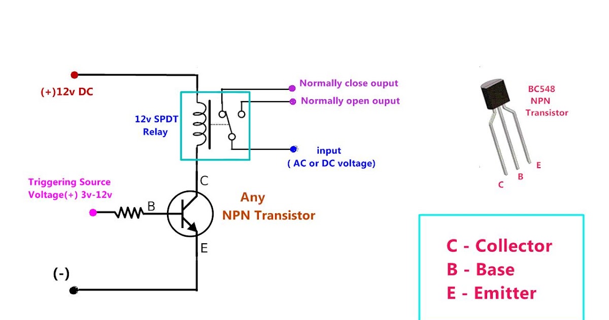 NPN Transistor based DC Relay Drive make | Triggering source (+)voltage