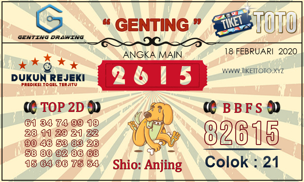 Prediksi Togel GENTING DRAWING TIKETTOTO 18 FEBRUARI 2020