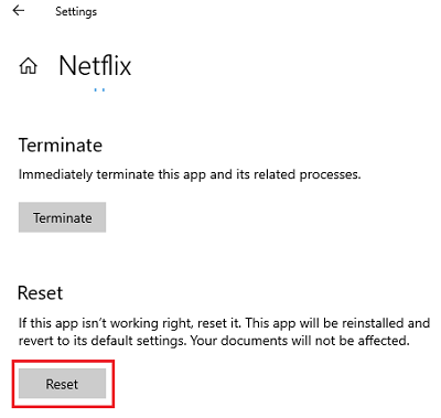 Restablecer la aplicación de Netflix